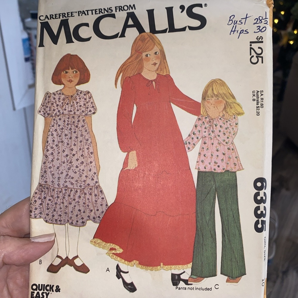 McCalls 6335 Vintage 1978 Girls Sewing Pattern Size 10 Maxi Dress Top Cut Comp